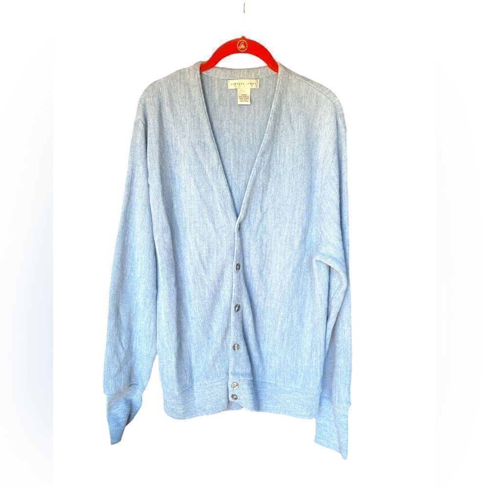 CYFRESS LINKS Men Large Cardigan 100% Acrylic Bottoms Down Long Sleeve Gray